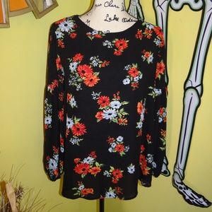 Philosophy Black Floral Blouse Top